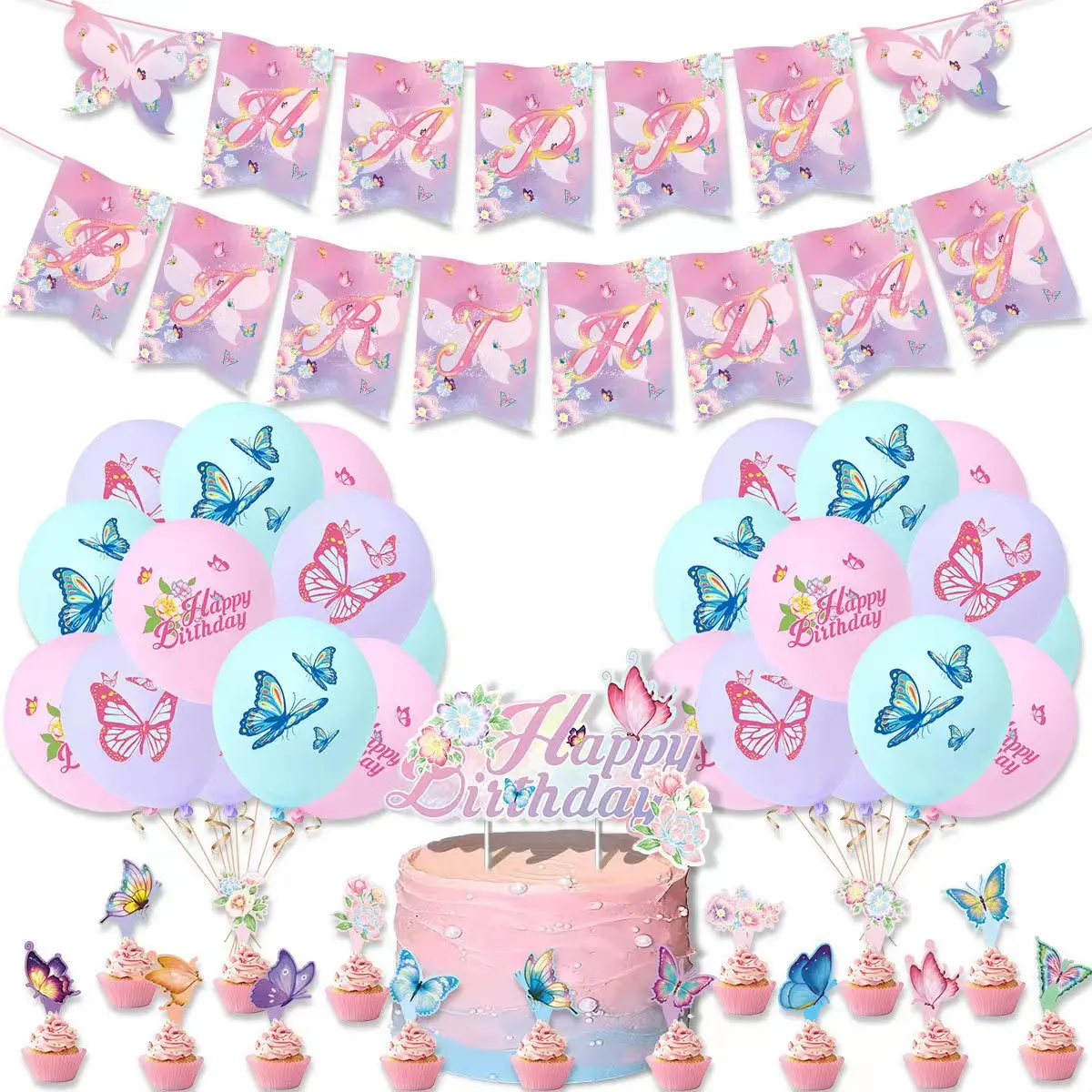 51pcs/Set Butterfly Happy Birthday Balloon Banner Cake Toppers Baby Shower Baptism Girls Birthday Party Decor Supplies Globos
51pcs/Set Butterfly Happy Birthday Balloon Banner Cake Toppers Baby Shower Baptism Girls Birthday Party Decor Supplies Globos