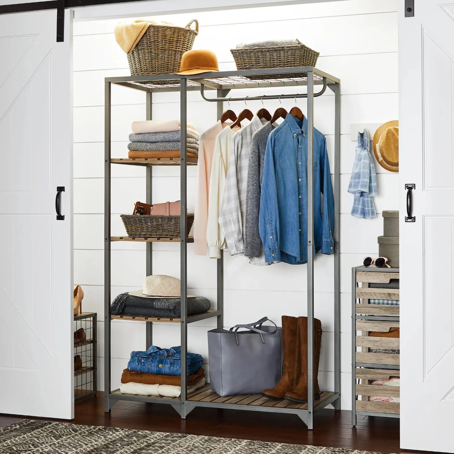 Better Homes & Gardens Farmhouse Gray Wood and Metal Garment Rack Clothes Rack Stand Coat Rack Hangers Garment Rack
Better Homes & Gardens Farmhouse Gray Wood and Metal Garment Rack Clothes Rack Stand Coat Rack Hangers Garment Rack