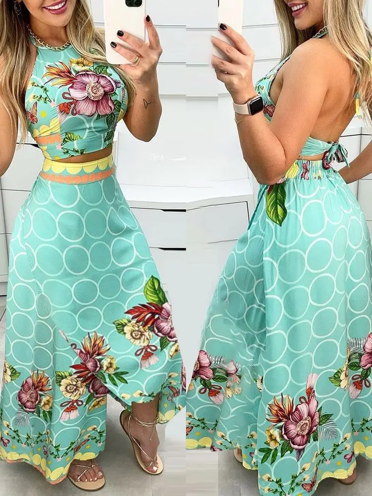 Shein Romwe комплект из двух Модных Предметов для женщин цветочный принт Холтер с открытой спиной Топ и макси юбка комплект повседневная юбка Frete
Shein Romwe комплект из двух Модных Предметов для женщин цветочный принт Холтер с открытой спиной Топ и макси юбка комплект повседневная юбка Frete