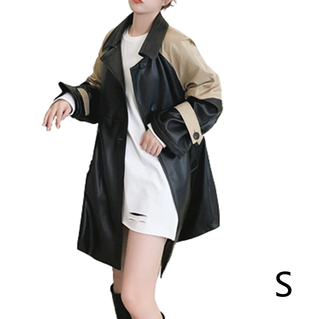 Women Wind Coat Long Sleeve Leather Loose Button Belt Overcoat Fashion Casual Clothing Clothes Motorcycle Patchworks
Women Wind Coat Long Sleeve Leather Loose Button Belt Overcoat Fashion Casual Clothing Clothes Motorcycle Patchworks