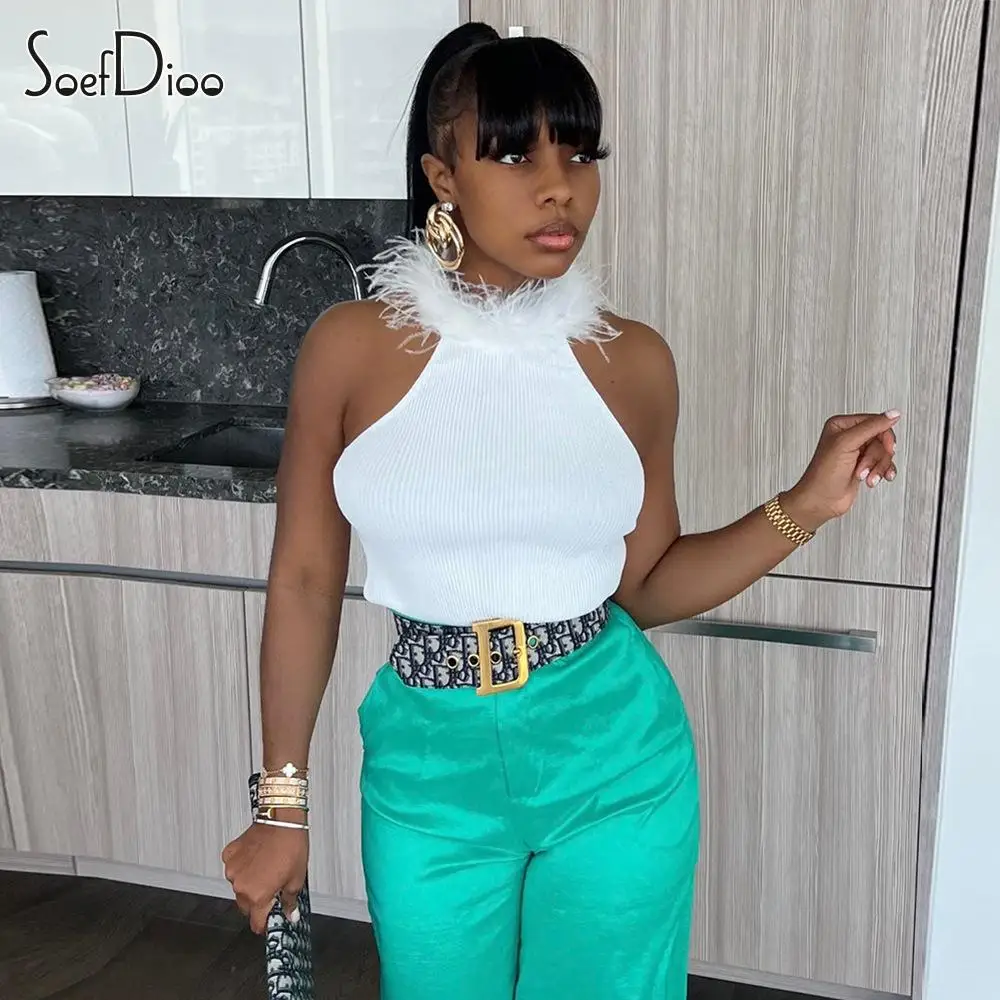 Soefdioo Patchwork Feather Fashion O-Neck Sleeveless Tops Women Sexy Slim Basics T-Shirt Summer 2023 Casual Hipster Clubwear
Soefdioo Patchwork Feather Fashion O-Neck Sleeveless Tops Women Sexy Slim Basics T-Shirt Summer 2023 Casual Hipster Clubwear
