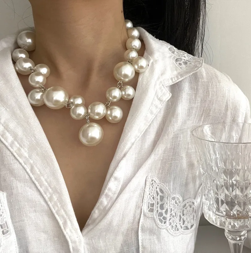 

Trendy Baroque Big Imitation Pearls Choker Necklace Collar Statement Maxi Necklace Women Wedding Bride Jewelry Gifts