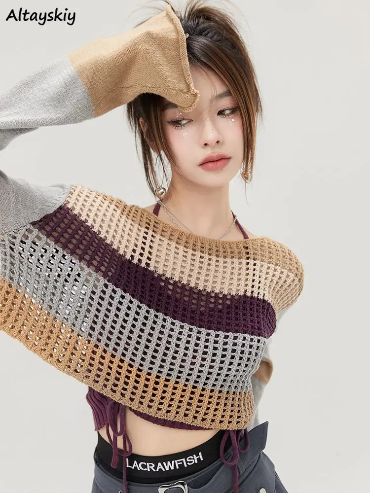 Y2k Knitted Sets Women Hollow Out Pullovers Halter Shirring Soft Breathable Crop Camisole Chic Girlish Striped Harajuku Popular
Y2k Knitted Sets Women Hollow Out Pullovers Halter Shirring Soft Breathable Crop Camisole Chic Girlish Striped Harajuku Popular