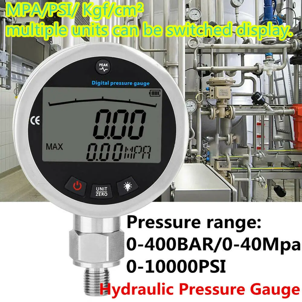 Digital Hydraulic Pressure Gauge Tonometer Manometers Pressure Meter 10000PSI 400BAR 0-40Mpa G1/4 Connector For Water Gas Oil
Digital Hydraulic Pressure Gauge Tonometer Manometers Pressure Meter 10000PSI 400BAR 0-40Mpa G1/4 Connector For Water Gas Oil