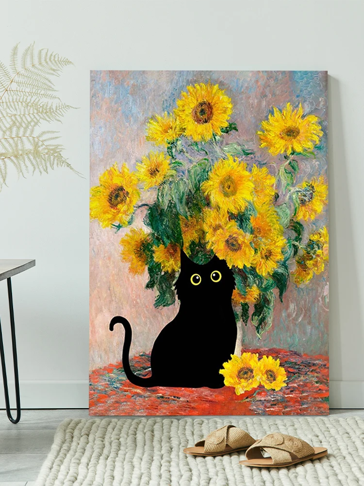 

Принт с котом Винсента Ван Гога, цветочный принт с котом, постер с котом Ван Гога, цветочный принт, Забавный принт с котом, забавный подарок, винтажный
