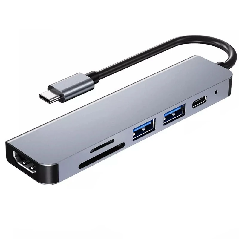Многофункциональный адаптер USB C Hub 6 в 1, совместимый с USB C и HDMI 4K, порты USB и кардридер SD/TF для Pro
Многофункциональный адаптер USB C Hub 6 в 1, совместимый с USB C и HDMI 4K, порты USB и кардридер SD/TF для Pro