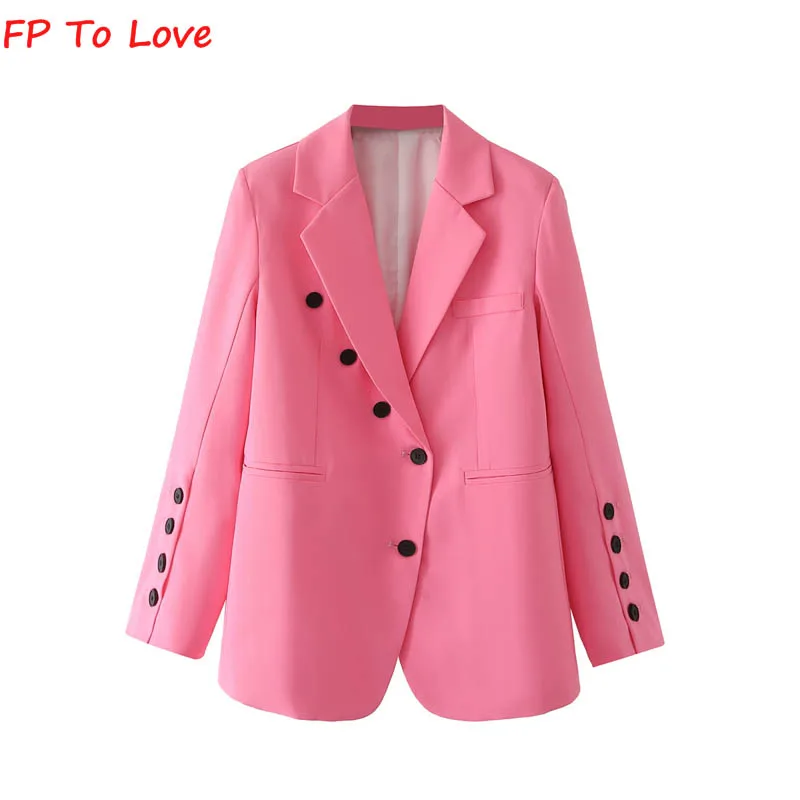 

Single Breasted Pink Blazers Straight Woman Outwears High Street Female PB&ZA Solid