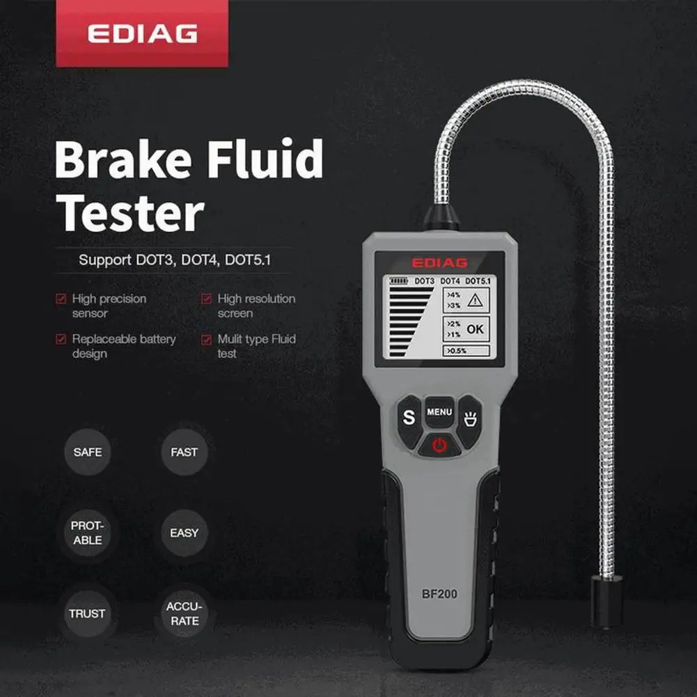 

Автомобильный тестер тормозной жидкости, инструмент для диагностики качества масла DOT3/T4/T5.1 BF200, светодиодный индикатор, инструмент для пров...