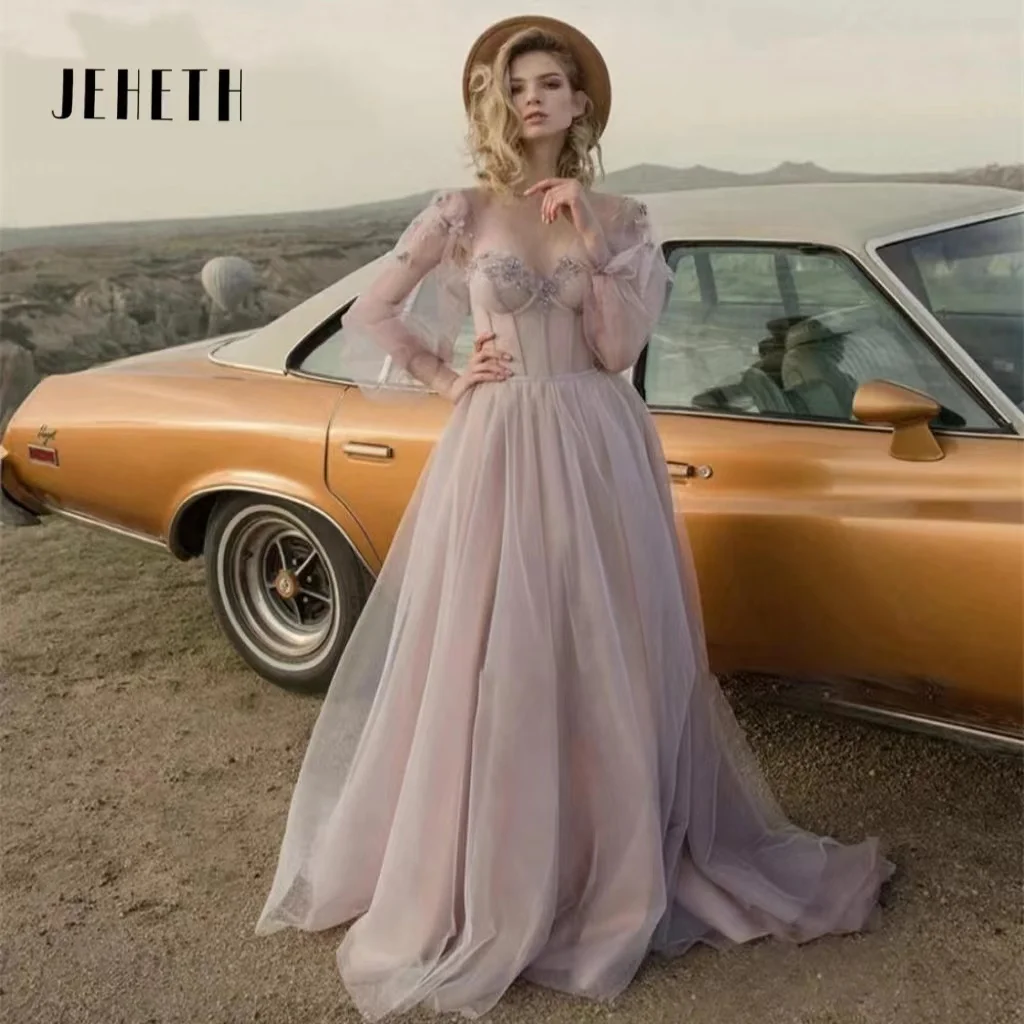 JEHETH Elegant Long Puff Sleeve A-Line Evening Dresses Applique Sweetheart Tulle Prom Party Gowns Floor Length Vestidos De Noche
JEHETH Elegant Long Puff Sleeve A-Line Evening Dresses Applique Sweetheart Tulle Prom Party Gowns Floor Length Vestidos De Noche
