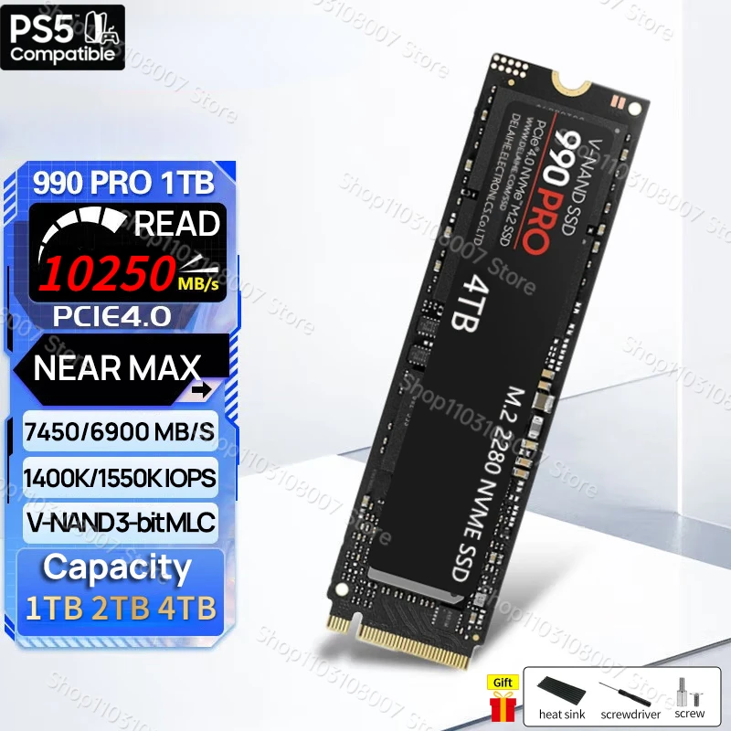 

990 Pro SSD 4TB 2TB 1TB NVMe PCIe 4.0 Up 7450MB/s M.2 2280 Solid State Drives for PS5 PlayStation5 Laptop Gaming Computer
