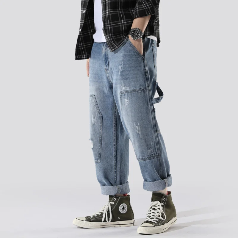 2023 Jeans for men Loose Ripped Ankle Length Hiphop Women Straight Big Pockets Blue Boys Denim trousers
2023 Jeans for men Loose Ripped Ankle Length Hiphop Women Straight Big Pockets Blue Boys Denim trousers