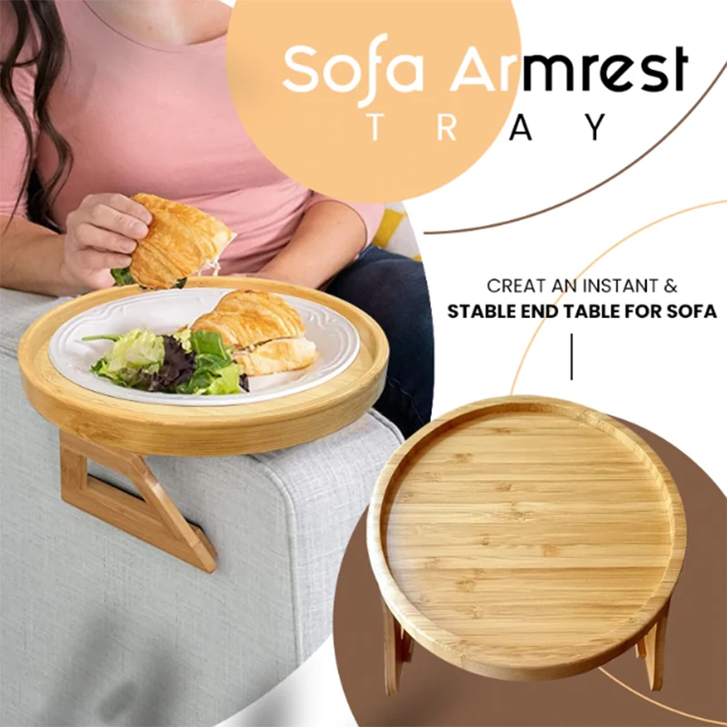 

Sofa Tray Side Tables Natural Bamboo Sofa Armrest Clip-On Tray Ideal for Remote/Drinks/Phone/Control/Coffee/Snacks Dropshipping