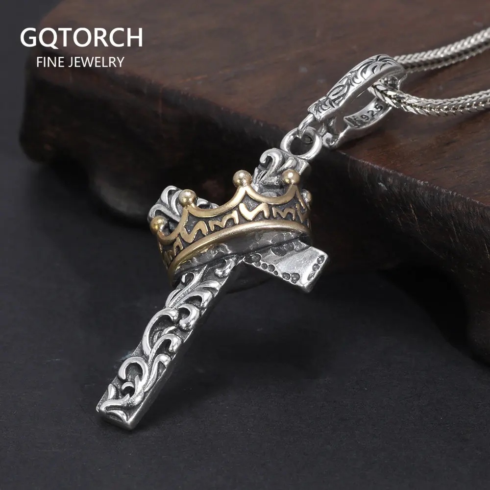 925 Sterling Silver Jesus Cross Pendant Necklace Flower Carving Gold Crown Hip Hop Retro Skull Personalized Sweater Chain
925 Sterling Silver Jesus Cross Pendant Necklace Flower Carving Gold Crown Hip Hop Retro Skull Personalized Sweater Chain