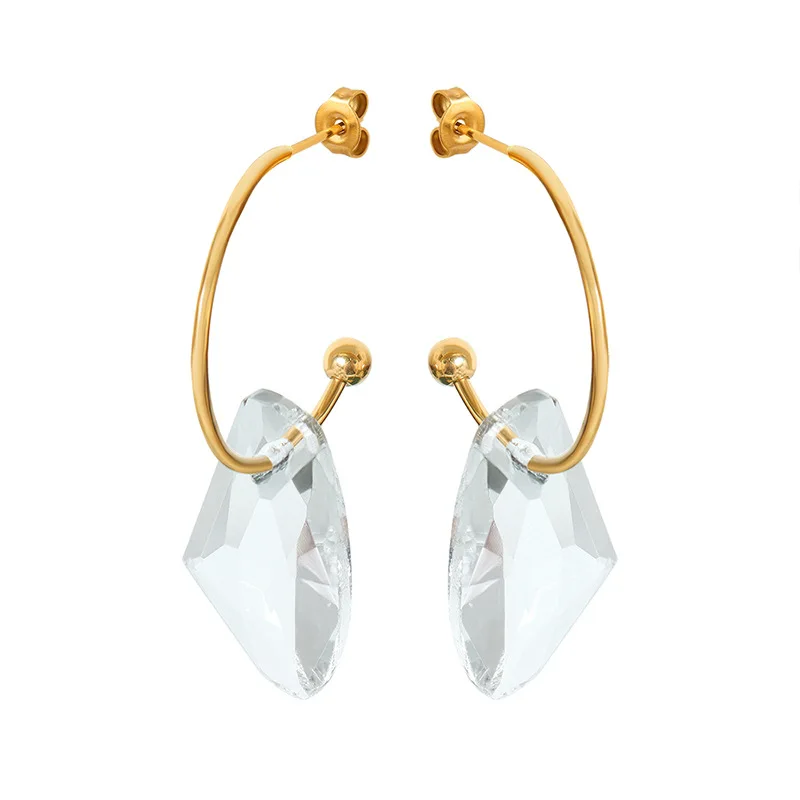 INS 18K Gold Plated Stainless Steel Hoops Irregular Crystal Glass Stone Drop Dangle Earrings for Women Waterproof Jewelry Gift
INS 18K Gold Plated Stainless Steel Hoops Irregular Crystal Glass Stone Drop Dangle Earrings for Women Waterproof Jewelry Gift
