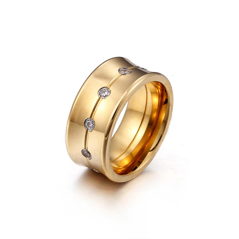

Женское большое обручальное кольцо из титановой нержавеющей стали с фианитом, 10 мм