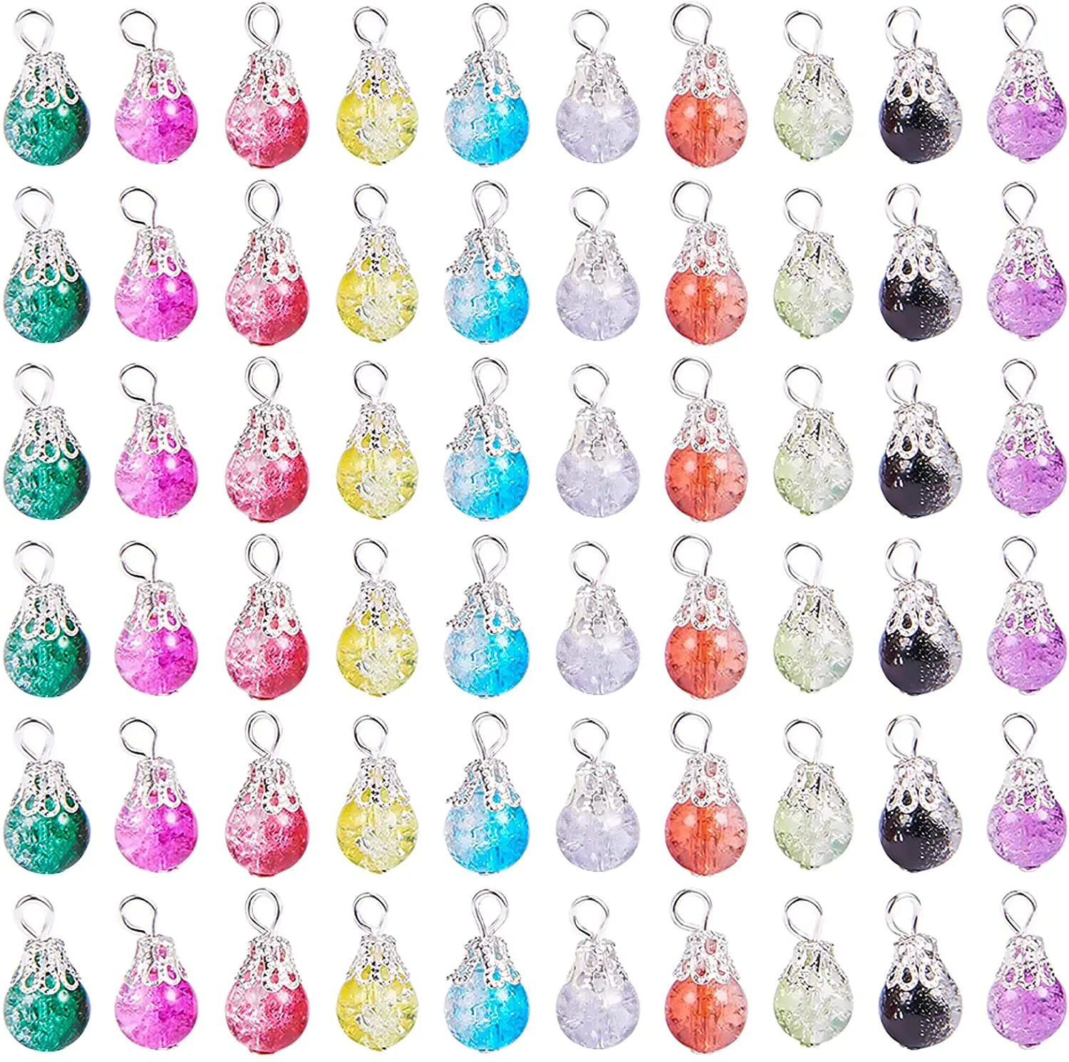 NBEADS 100PCS Crystal Dangle Charms Christmas Crackle Glass Drop Beads Charms 10 Color Dangle Bead with Silver Bead Cap
NBEADS 100PCS Crystal Dangle Charms Christmas Crackle Glass Drop Beads Charms 10 Color Dangle Bead with Silver Bead Cap