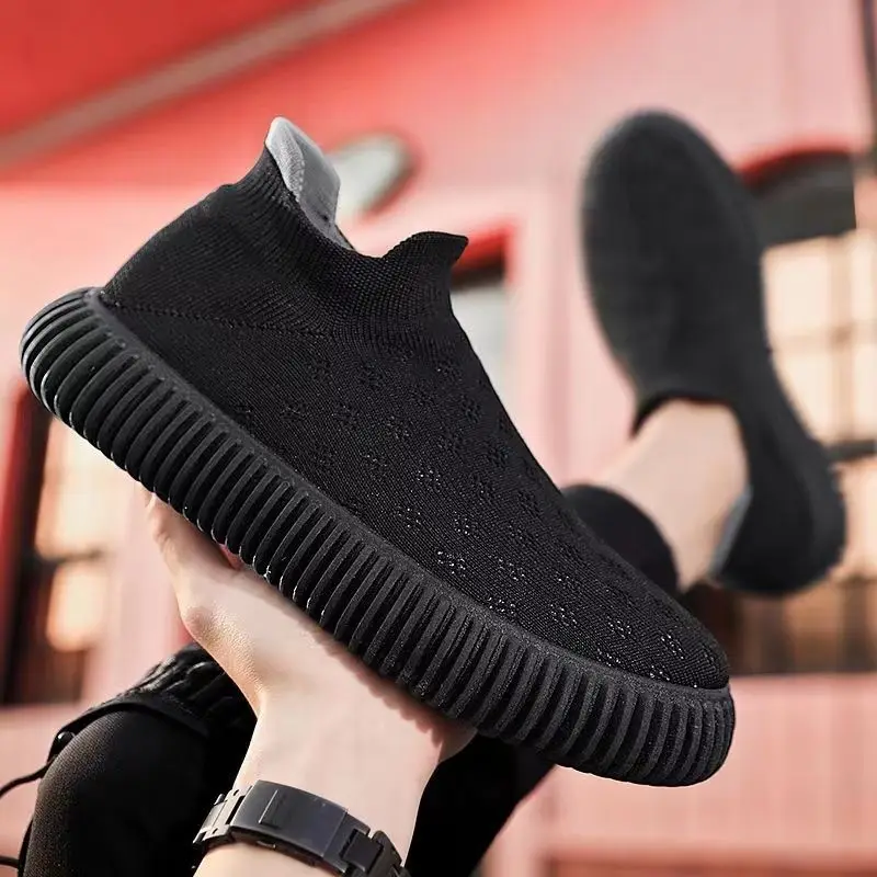 

The New Breathable Knit Men Casual Shoes with Thick Soles Mesh with One Slip-on Hollowed-out Flying Shoes with Mens Trainers