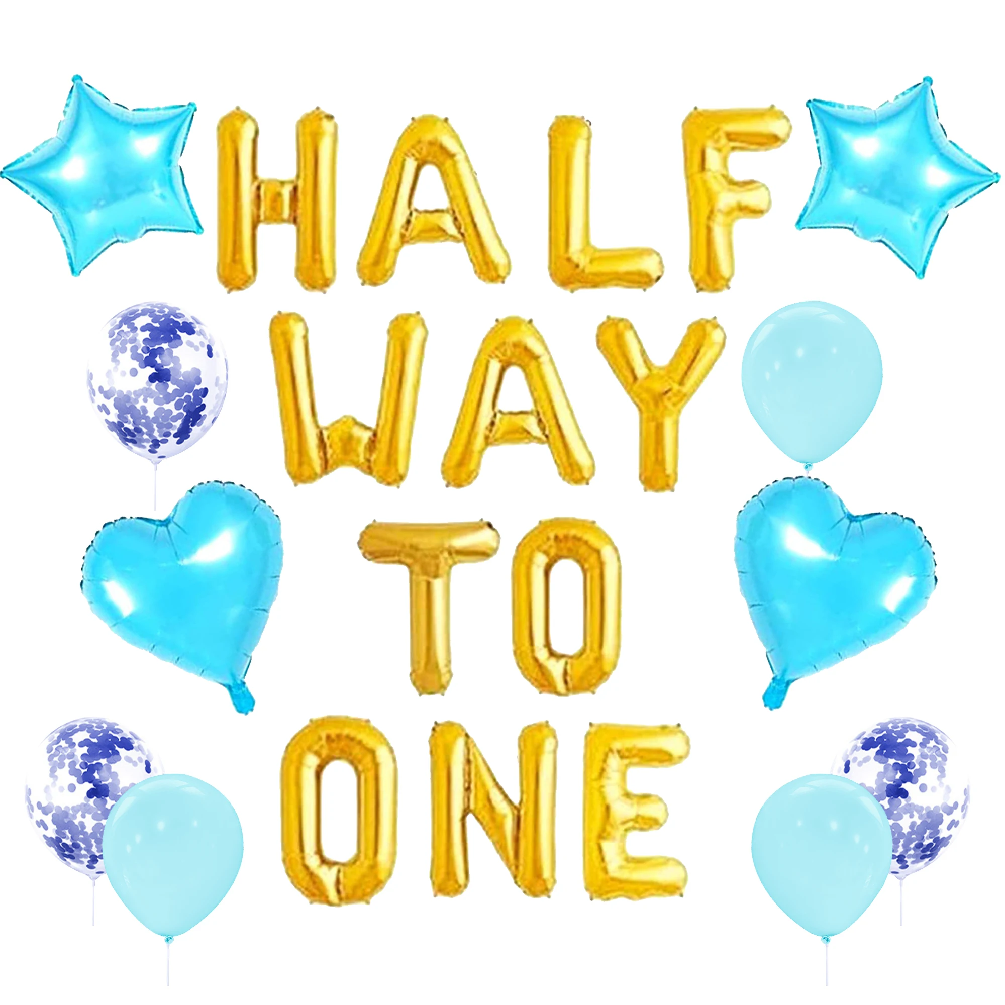 FANGLELAND Half Way To One Gold Balloon Banner with Blue Stars Heart Foil Balloons for Kids 1/2 Birthday Party Decoration
FANGLELAND Half Way To One Gold Balloon Banner with Blue Stars Heart Foil Balloons for Kids 1/2 Birthday Party Decoration