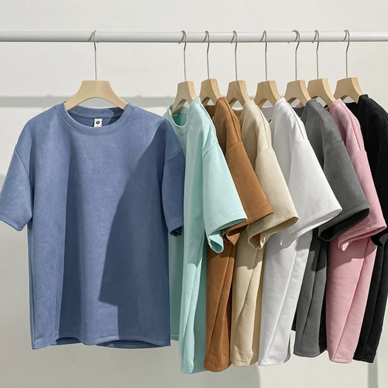 Summer Short Sleeve T-shirt Men Fashion Retro Suede T Shirt Men Streetwear Hip Hop Loose Round Neck Solid Color Tshirt Mens Top
Summer Short Sleeve T-shirt Men Fashion Retro Suede T Shirt Men Streetwear Hip Hop Loose Round Neck Solid Color Tshirt Mens Top