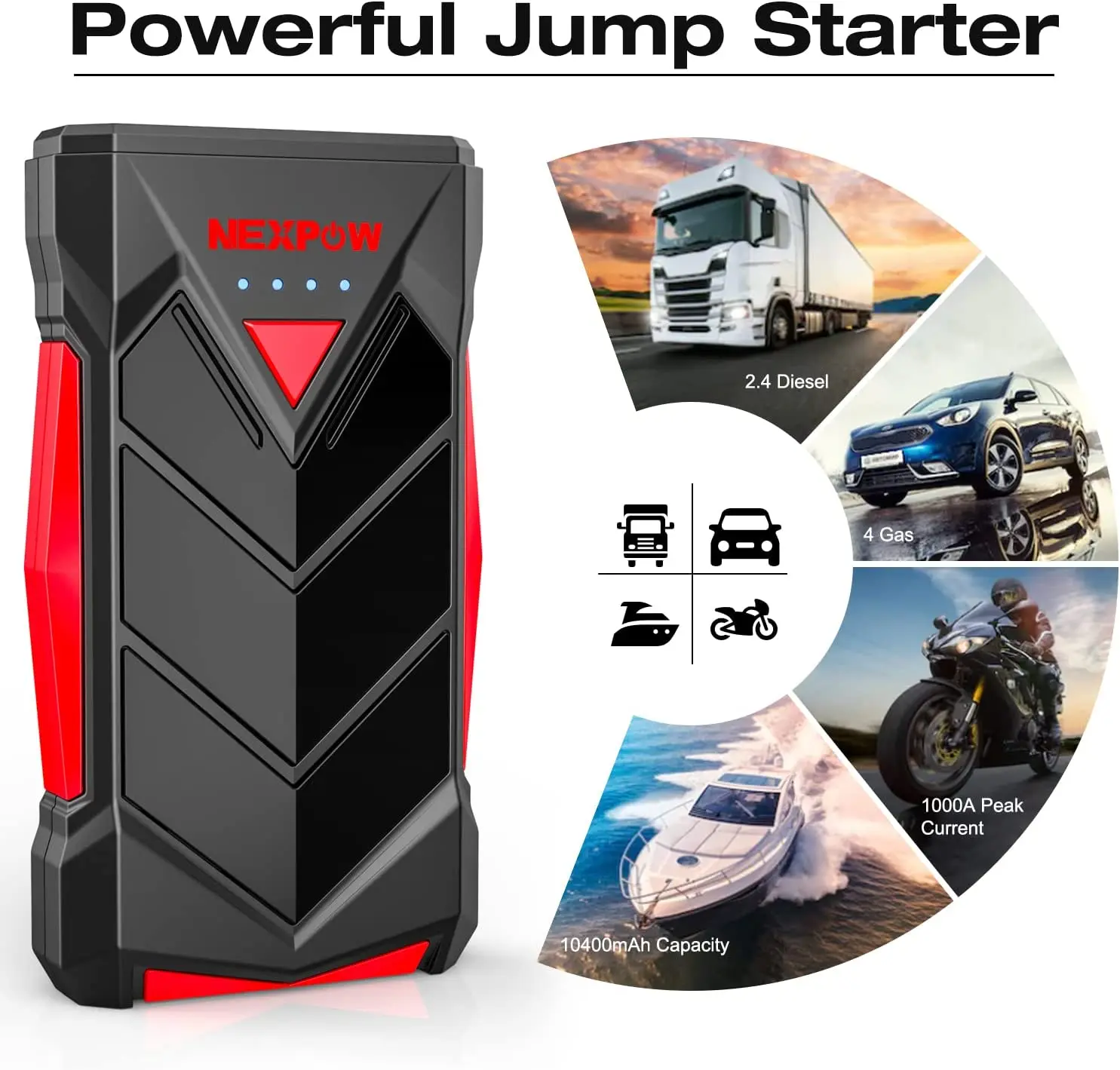 1000A 10400mAh 12V Car Auto Jump Starter Power with USB Quick 3.0 ( to 7L Gas or 5.5L Engine) Car Battery Starter
1000A 10400mAh 12V Car Auto Jump Starter Power with USB Quick 3.0 ( to 7L Gas or 5.5L Engine) Car Battery Starter