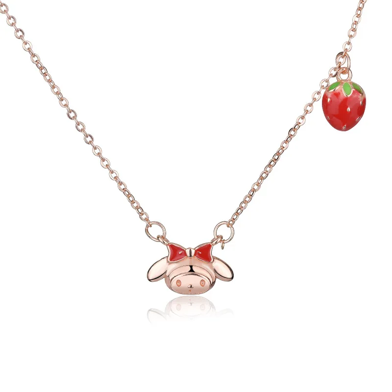 Rose Gold Strawberry Cute MyMelody Pendant Niche Design Sense Collarbone Necklace Female Kawaii Sanrio Jewelry Gifts To Friends 
Rose Gold Strawberry Cute MyMelody Pendant Niche Design Sense Collarbone Necklace Female Kawaii Sanrio Jewelry Gifts To Friends