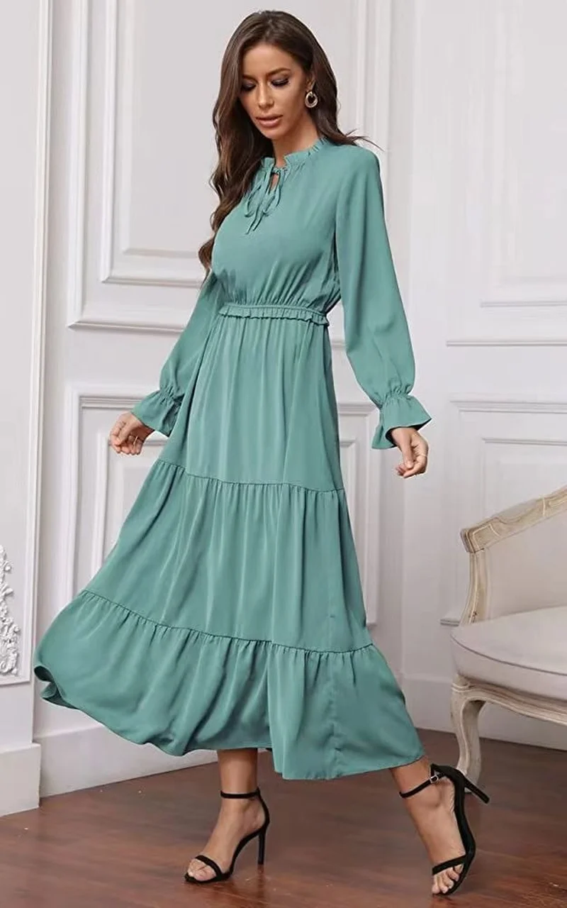 Office Lady Formal Dresses Autumn 2022 New Ruffle Solid Color Maxi Long Evening Party Dress Women Long Flare Sleeve Casual Dress
Office Lady Formal Dresses Autumn 2022 New Ruffle Solid Color Maxi Long Evening Party Dress Women Long Flare Sleeve Casual Dress
