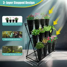 Plant Stand w/Wheels Outdoor Indoor Flowers Plants Display Shelf + 12 Buckets Garden 3 Tier Metal Flower Stand Triangular
