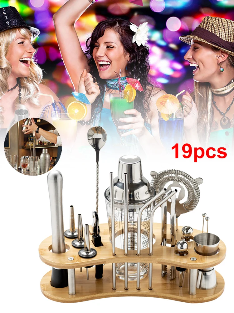 19Pcs Cocktail Shaker Set Stainless Steel Martini Cocktail Mixer Bartender Kit With Wood Stand Bar Tools Set For Home Bars
19Pcs Cocktail Shaker Set Stainless Steel Martini Cocktail Mixer Bartender Kit With Wood Stand Bar Tools Set For Home Bars