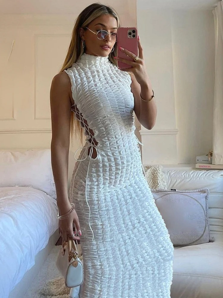 Sexy Side Hollow Out Lace Up Sleeveless Bodycon White Maxi Dress for Women 2022 Fall Fashion Party Club Dresses Streetwear
Sexy Side Hollow Out Lace Up Sleeveless Bodycon White Maxi Dress for Women 2022 Fall Fashion Party Club Dresses Streetwear