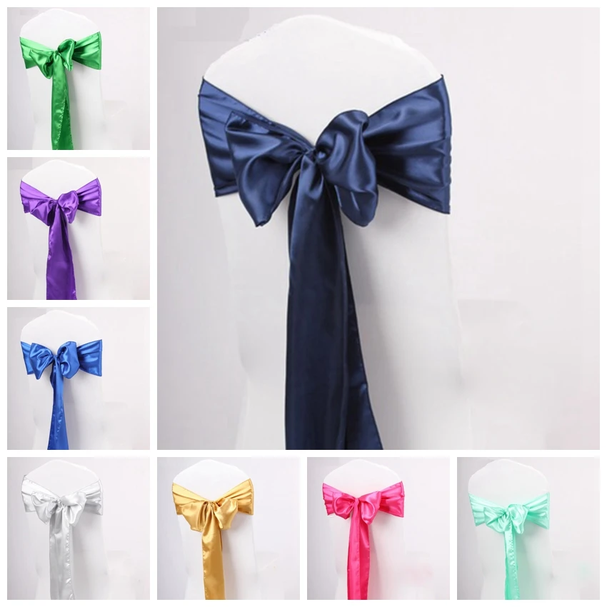 

30 Colours High Quality Wedding Chair Satin Sash Bow Tie Knot 10pcs per lot Birthday Party Hotel Show Decoration Wholesale