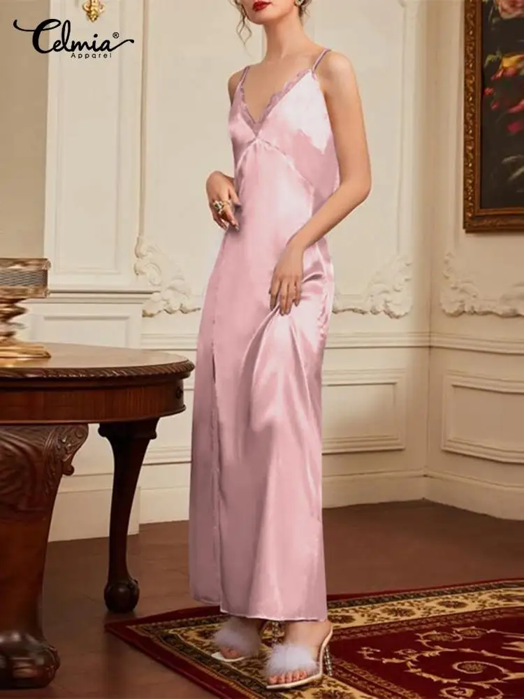 Sexy Spaghetti V-neck Nightgown Celmia Women Strap Pajama Sleepwear 2022 Summer Slim Satin Long Nightdress Elegant Lady Homewear
Sexy Spaghetti V-neck Nightgown Celmia Women Strap Pajama Sleepwear 2022 Summer Slim Satin Long Nightdress Elegant Lady Homewear