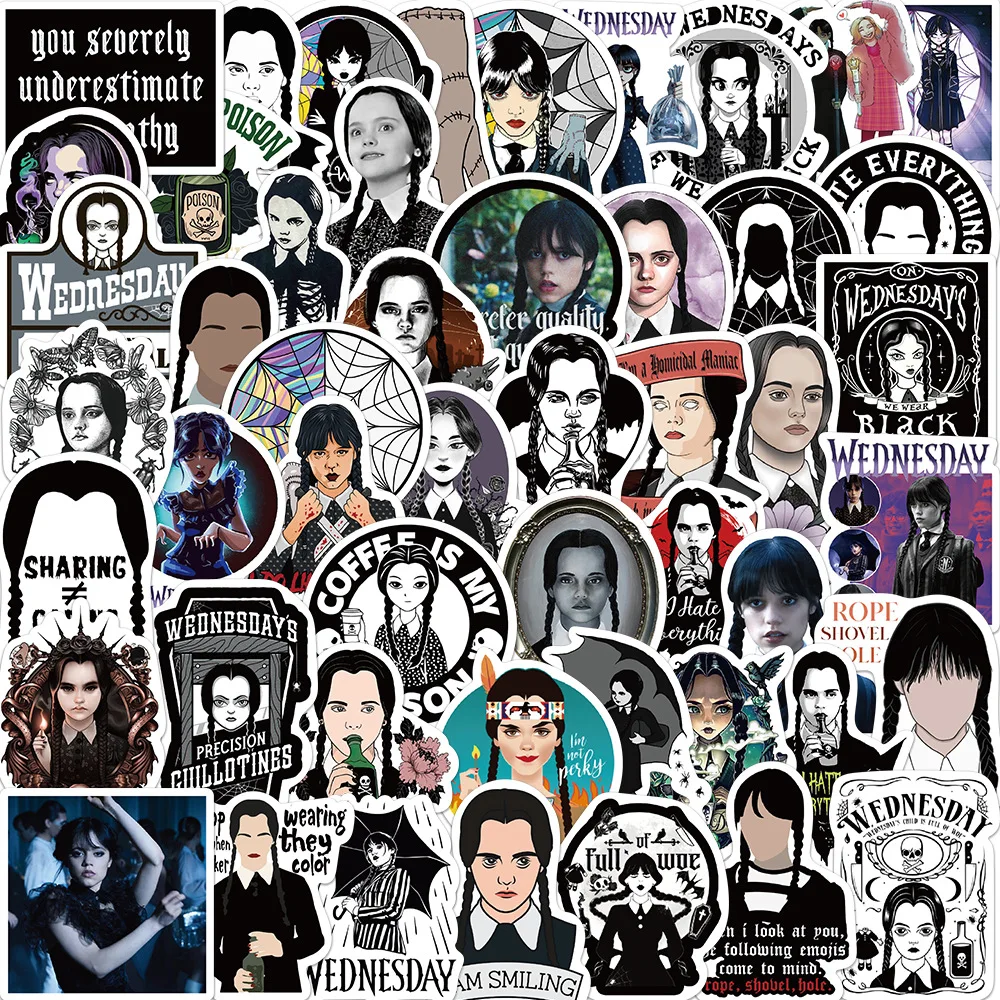 10/30/50PCS Hot TV Show Wednesday Addams Horror Stickers Kids Toys DIY Phone Laptop Luggage Wall Notebook Graffiti Sticker Gift
10/30/50PCS Hot TV Show Wednesday Addams Horror Stickers Kids Toys DIY Phone Laptop Luggage Wall Notebook Graffiti Sticker Gift