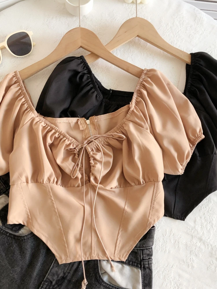 Women Summer Short Sleeves Polyester Blouse Shirt Slim Draped Blouse Ladies Square Neck Lace Up Blouses Feminine Sweet Crop Tops
Women Summer Short Sleeves Polyester Blouse Shirt Slim Draped Blouse Ladies Square Neck Lace Up Blouses Feminine Sweet Crop Tops