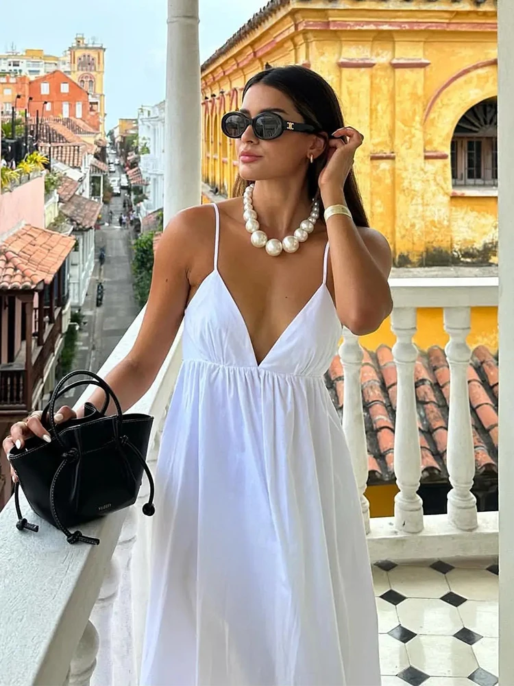 

Chicheca белый женский сарафан с открытой спиной сексуальное повседневное пляжное платье макси длинное ТРАПЕЦИЕВИДНОЕ модное праздничное нов...