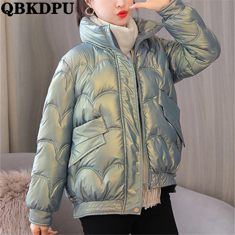 

Glossy Winter Hooded Cotton Padded Warm Jacket Women Thick Parkas Snow Wear Overcoat Casual Bread Outwear Top Casual Sobretudo