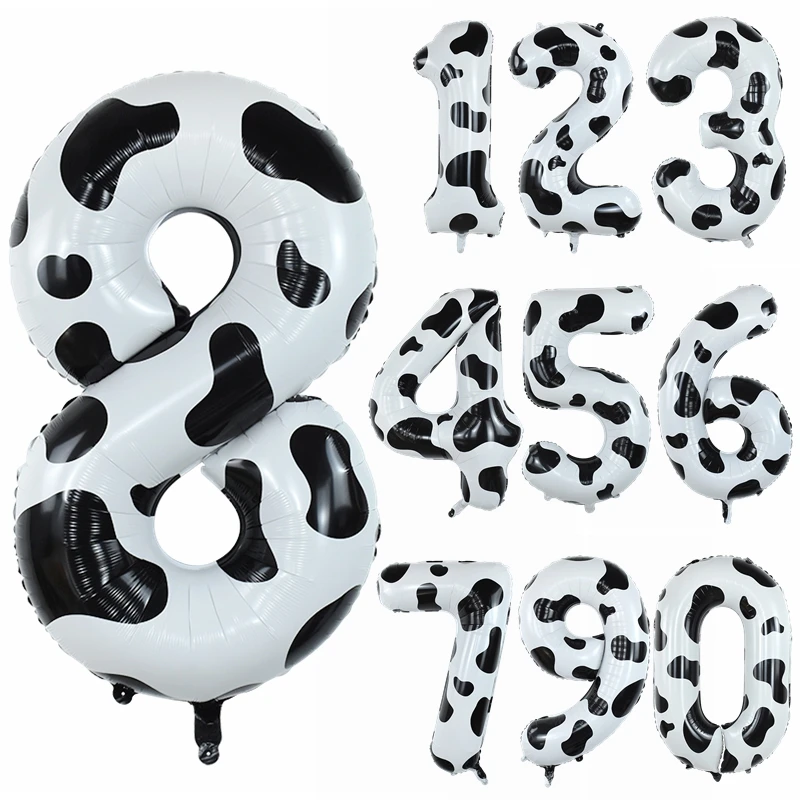 

40incn Cow Print Number Balloons 0-9 Large Digital Foil Helium Ballon Kids Adult Happy Birthday Wedding Party Decoration Supplie