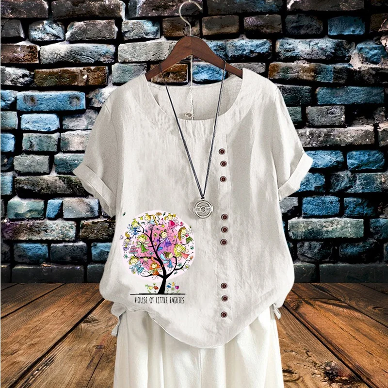 Fashion Women's Summer Botanical Print Short Sleeve Crew Neck Top Ladies Linen Button Top Plus Size Loose Tee XS-5XL
Fashion Women's Summer Botanical Print Short Sleeve Crew Neck Top Ladies Linen Button Top Plus Size Loose Tee XS-5XL