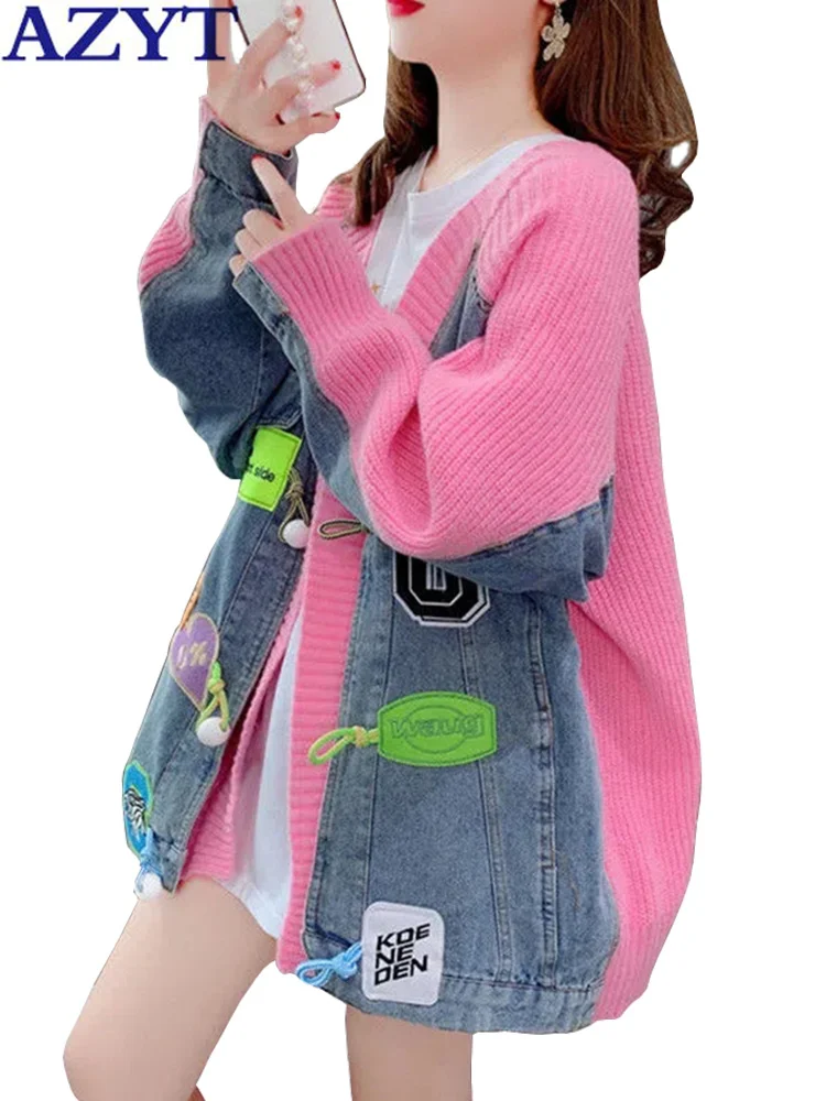 AZYT Denim Patchwork Women Sweater Cardigans 2022 Autumn Winter New Loose Knit Cardigan Female Jacket Oversized Sweater Coat
AZYT Denim Patchwork Women Sweater Cardigans 2022 Autumn Winter New Loose Knit Cardigan Female Jacket Oversized Sweater Coat