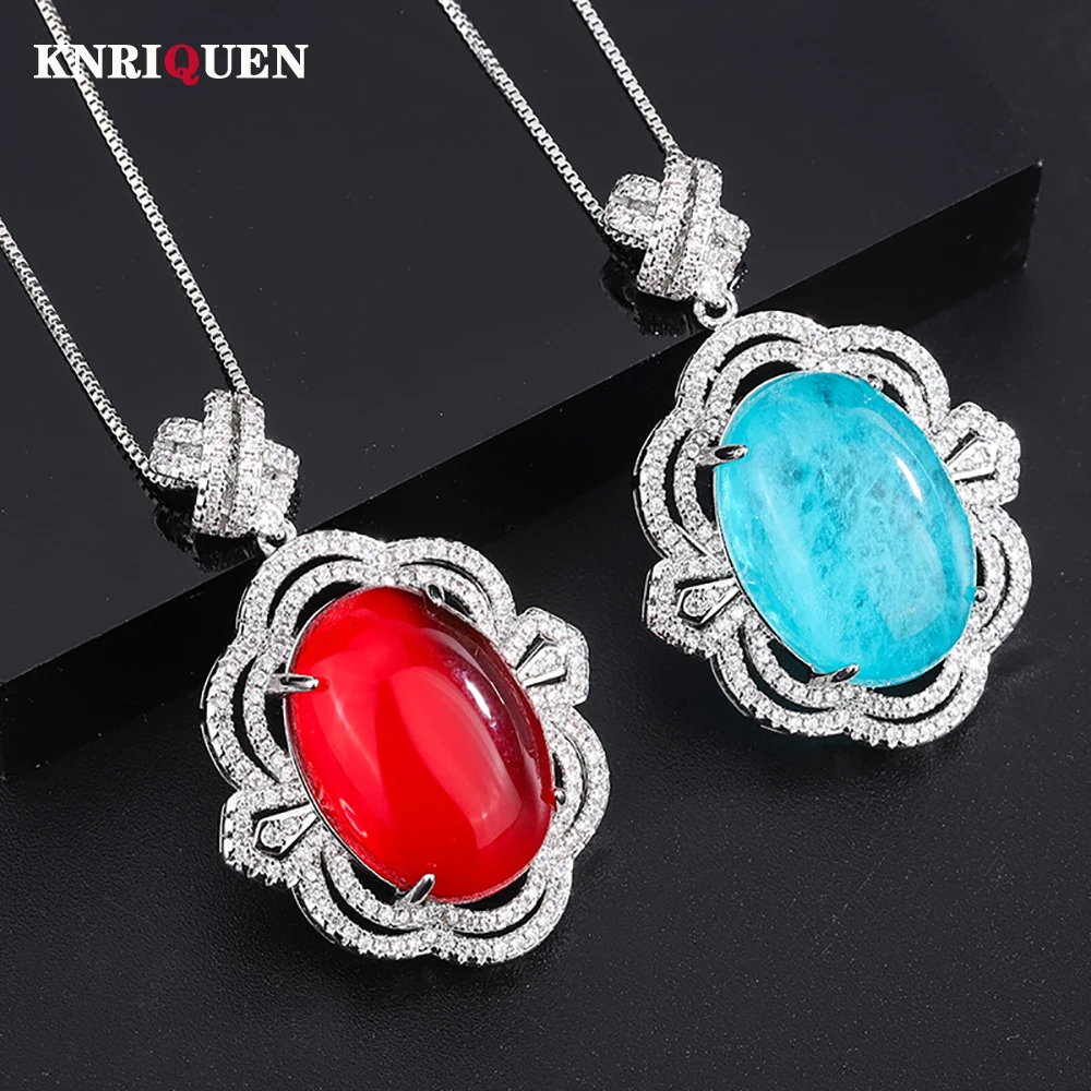 

Luxury 16*22mm Ruby Paraiba Tourmaline Pendant Necklace for Women Gemstone Party Fine Jewelry Female Gifts Accessories Wholesale