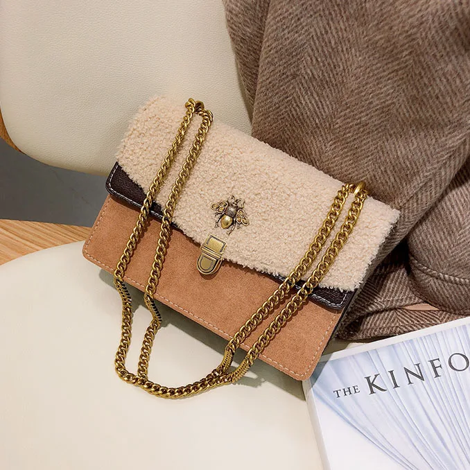 Lamb Plush Bag Female Metal Buckle Chain Splicing Contrast Color Luxury Brand Designer Bag Fashion Casual Women's Shoulder Bag
Lamb Plush Bag Female Metal Buckle Chain Splicing Contrast Color Luxury Brand Designer Bag Fashion Casual Women's Shoulder Bag