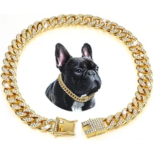Luxury Diamond Dog Cuban Chain Collar with Design Secure Buckle Pet Necklace Jewelry Accessories for Small Medium Large Dogs Cat