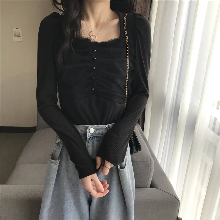 MM0959 New square neck knitted bottoming shirt women's short sweater top T-shirt
MM0959 New square neck knitted bottoming shirt women's short sweater top T-shirt