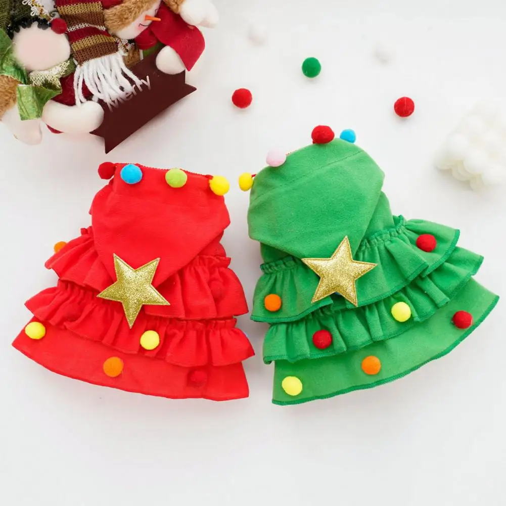 

Pet Christmas Cloak Cosplay Costume Plush Ball Star Decor Scattered Ruffle Hem Festive New Year Dog Cat Winter Fall Pet Clothes