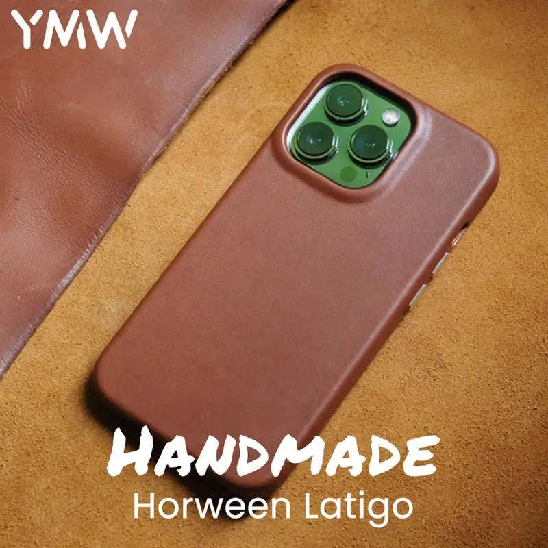 

YMW Horween Чехол ручной работы из натуральной кожи для iPhone 14 Pro Max 13 mini Роскошный деловой чехол из воловьей кожи растительного дубления для телефона