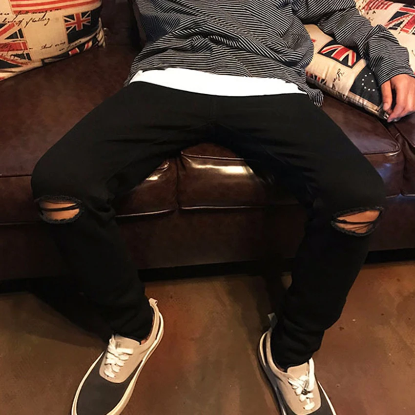 New Spring And Autumn Men's Pants Big Hole Jeans Slim Fit Small Feet Fashion Knee Holes Pants Hip Hop Style Black Long Pants
New Spring And Autumn Men's Pants Big Hole Jeans Slim Fit Small Feet Fashion Knee Holes Pants Hip Hop Style Black Long Pants