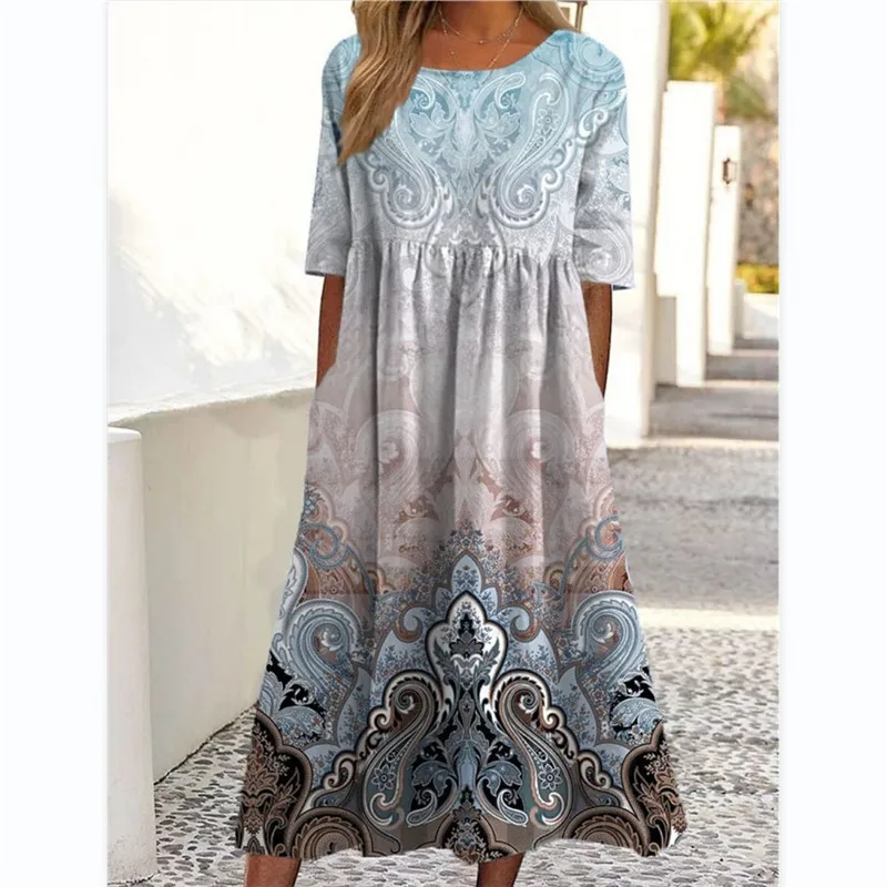 Oversized Women's Dress Fashion Loose Floral Print Round Neck Short Sleeve Pocket Dress Autumn New Women Mid-Calf Dress Vestidos 
Oversized Women's Dress Fashion Loose Floral Print Round Neck Short Sleeve Pocket Dress Autumn New Women Mid-Calf Dress Vestidos