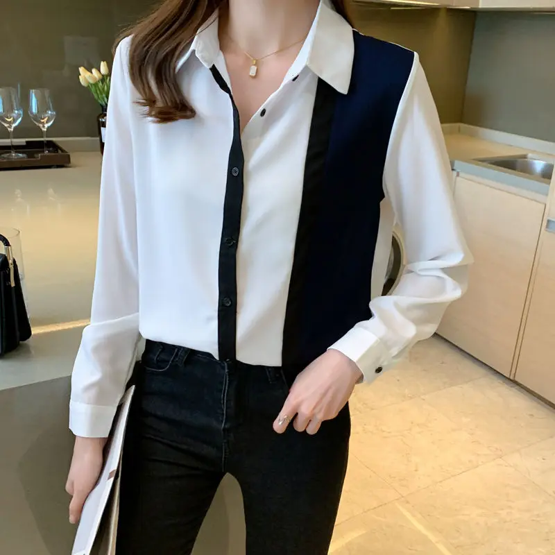 Fashion Lapel Button Spliced Korean Shirt Women's Clothing 2022 Autumn New Loose Casual Tops All-match Office Lady Blouse
Fashion Lapel Button Spliced Korean Shirt Women's Clothing 2022 Autumn New Loose Casual Tops All-match Office Lady Blouse