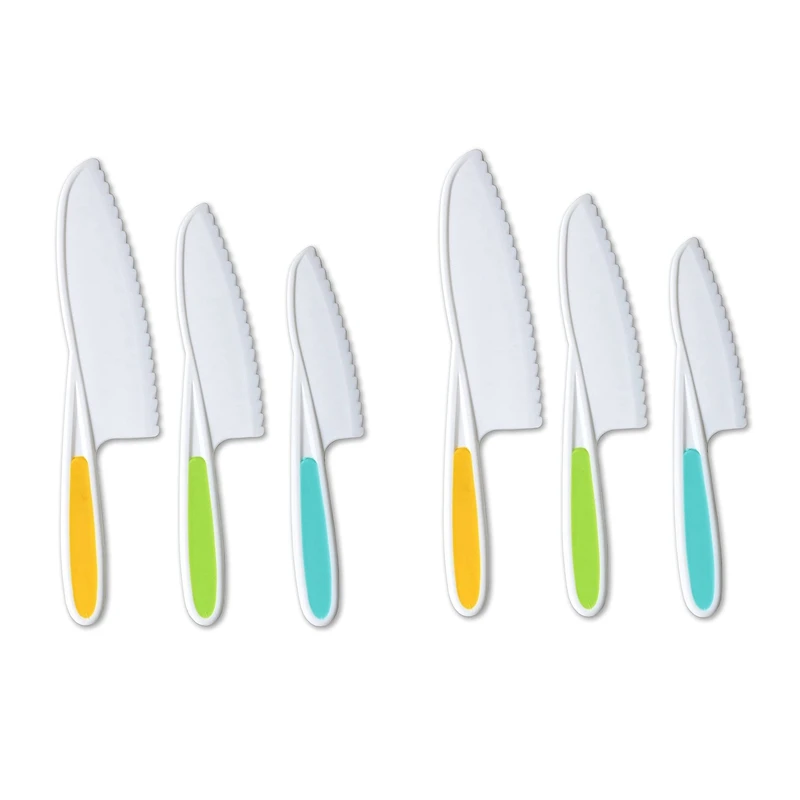 Knives For Kids 6-Piece Nylon Kitchen Baking Knife Set,Children's Cooking Knives Firm Grip, Serrated Edges
Knives For Kids 6-Piece Nylon Kitchen Baking Knife Set,Children's Cooking Knives Firm Grip, Serrated Edges