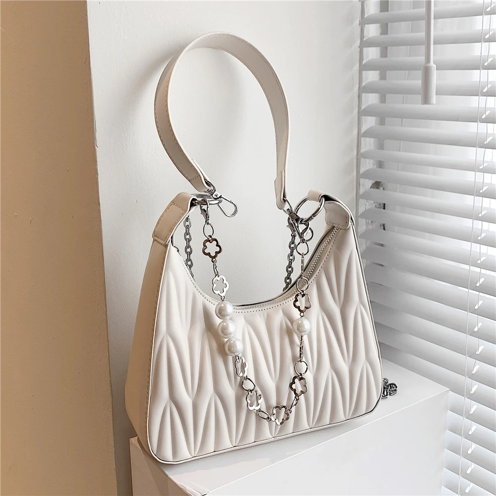 Summer Pearl Chain Half Moon Pleated Shoulder Bags For Women 2022 Trend Fashion Quilted Crossbody Ladies Handbags White Green
Summer Pearl Chain Half Moon Pleated Shoulder Bags For Women 2022 Trend Fashion Quilted Crossbody Ladies Handbags White Green