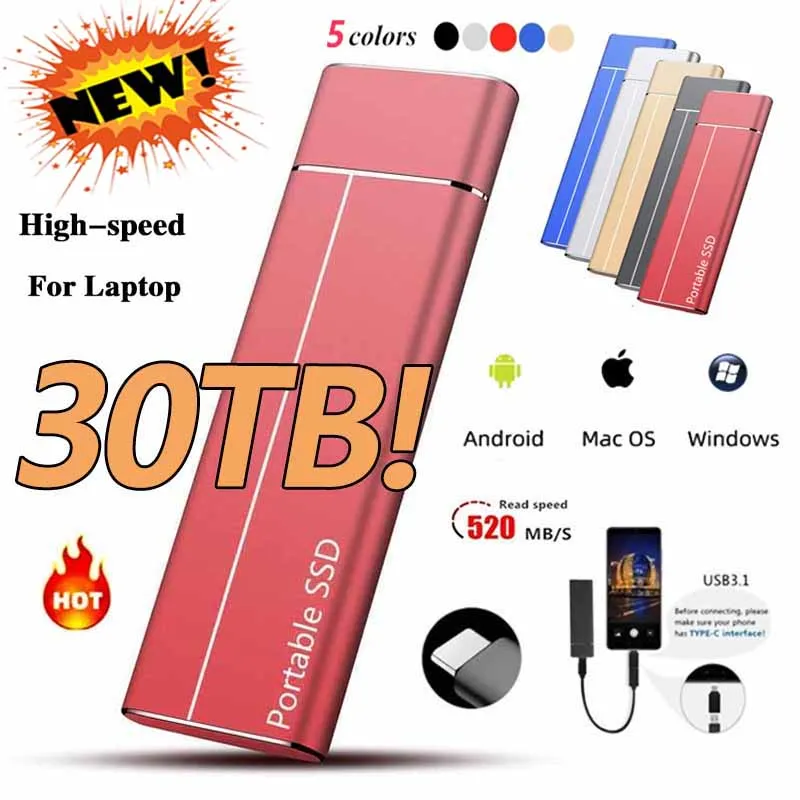 Portable 1TB 2TB SSD 4TB 16TB External Hard Drive Type-C USB 3.1 High Speed 8TB External Storage Hard Disks For Laptops
Portable 1TB 2TB SSD 4TB 16TB External Hard Drive Type-C USB 3.1 High Speed 8TB External Storage Hard Disks For Laptops